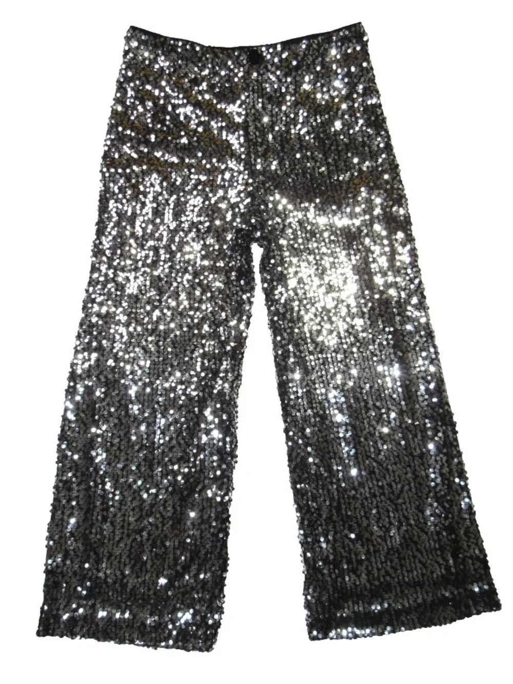 NWT Maeve by Anthropologie Colette in Black Silver Sequin Wide-Leg Crop Pants 28 - Picture 5 of 13